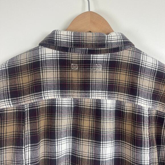 Duluth Trading Co Flannel Shirt Brown Tan Plaid Long Sleeve Button Front XL - Picture 8 of 9